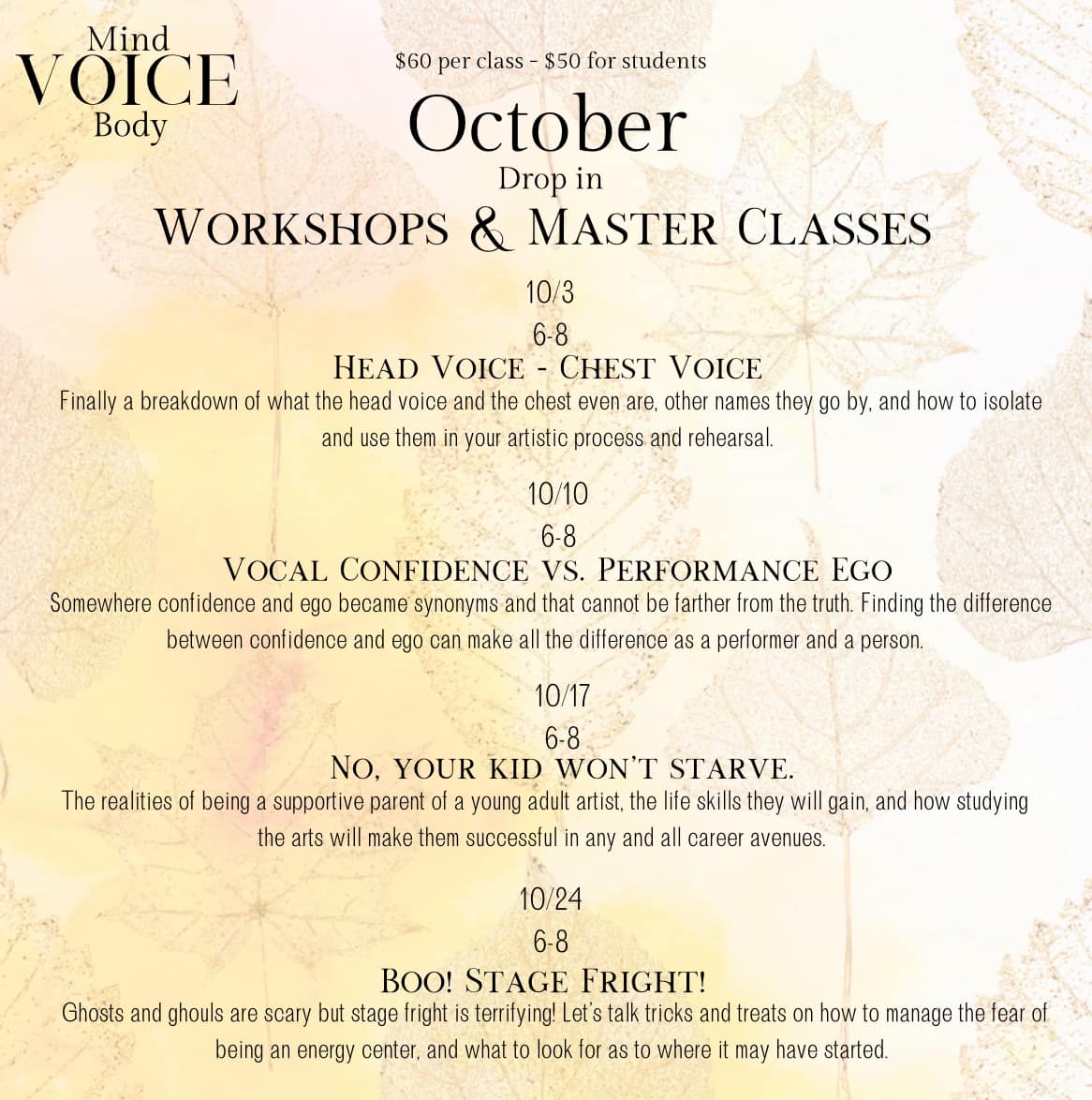 Mind Body Voice Master Class – Boo! Stage Fright!